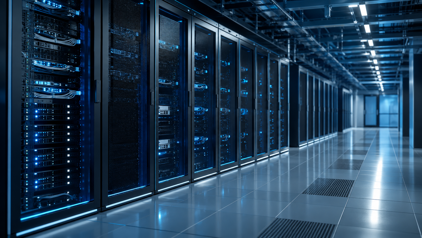 Server infrastructure in a modern data center.